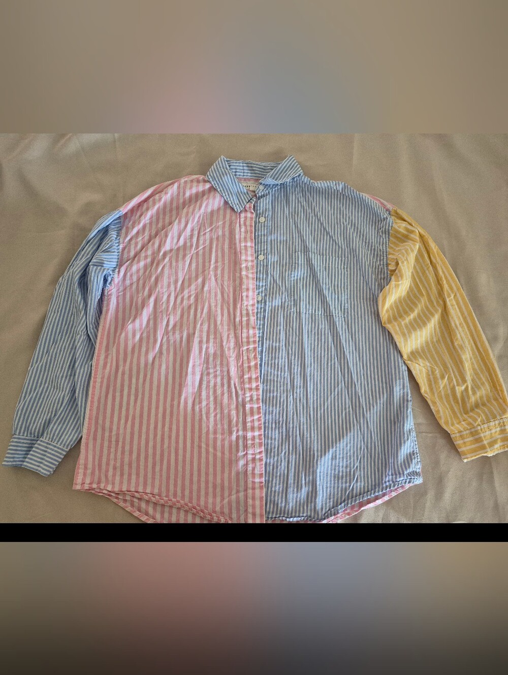 Aeropostale Striped Colorblock Button-Down Shirt - Pink, Blue & Yellow